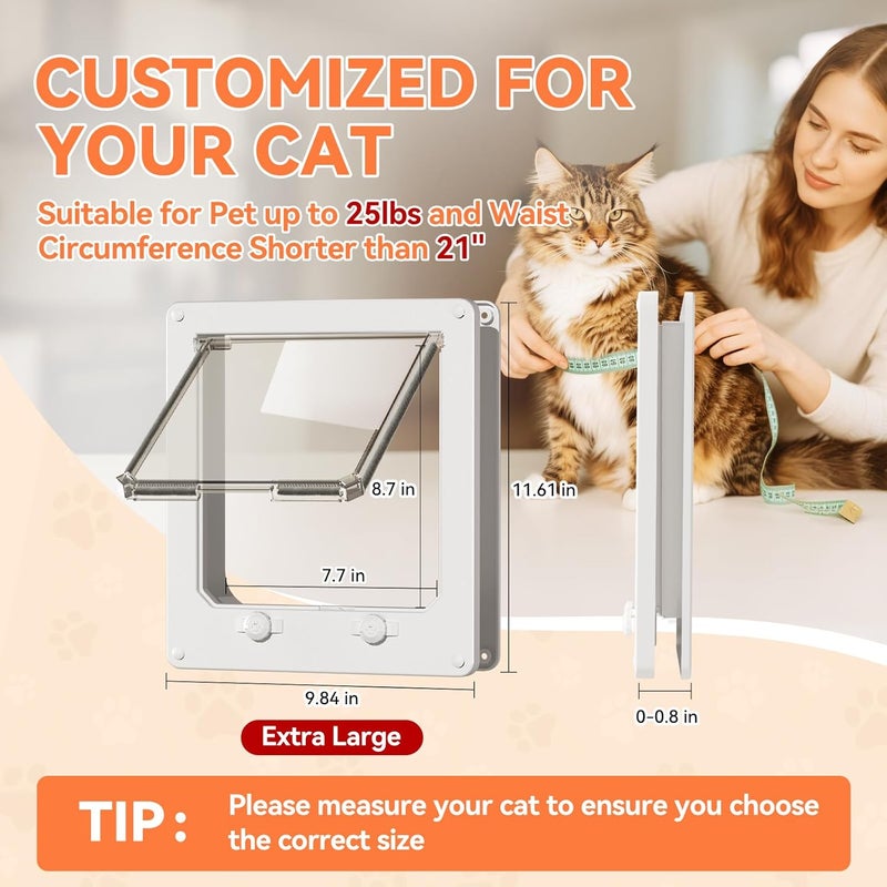 LIBBEPET Thin Cat Door, Safety Pet Door for Cats Up to 25 lbs, Interior Cat Door with 4 Way Locking for Window, Sliding Door and Cat House, Easy to Install, Extra Large - Image 2